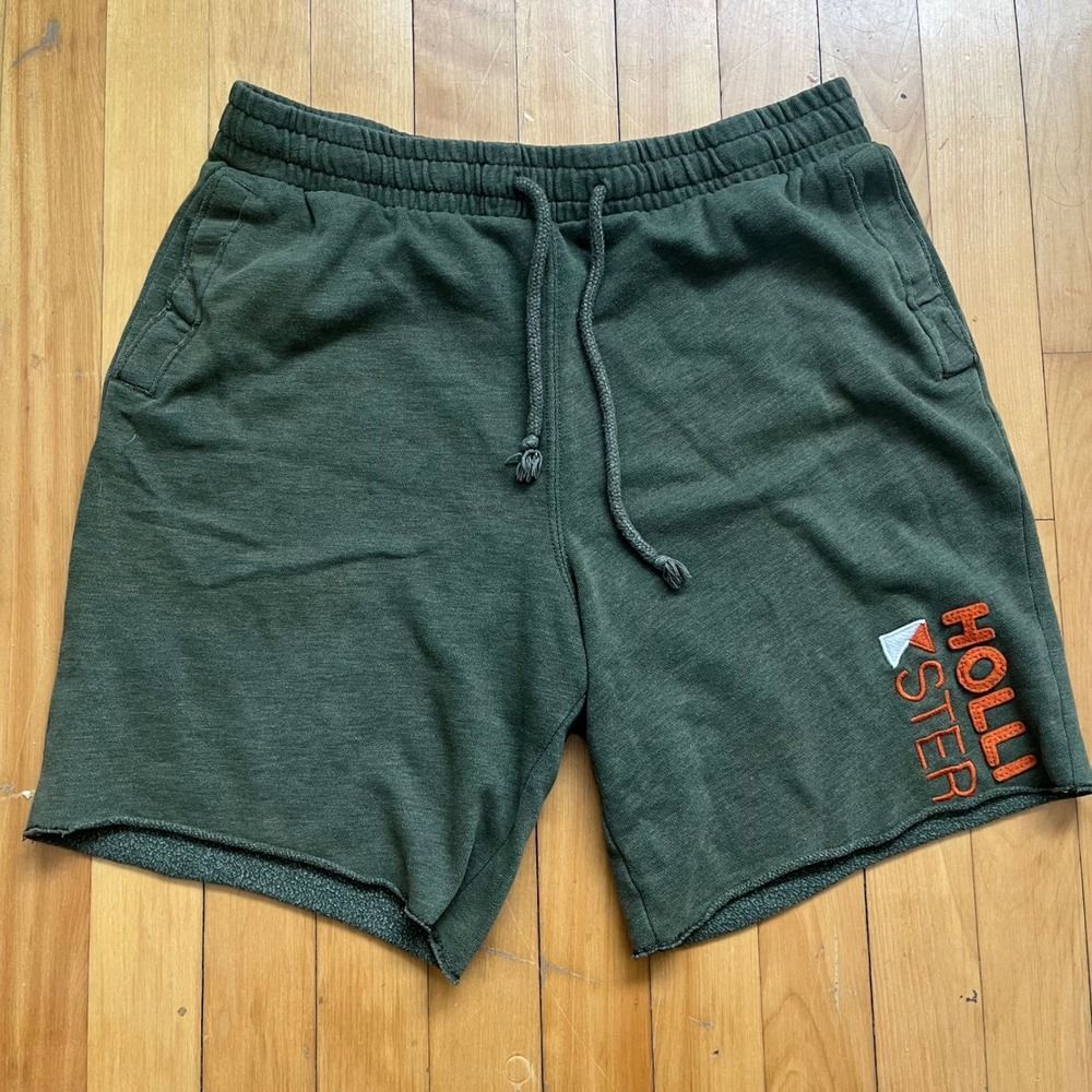 Hollister Sweat Shorts Green Drawstring Elastic Waist Logo Graphic Men's Medium